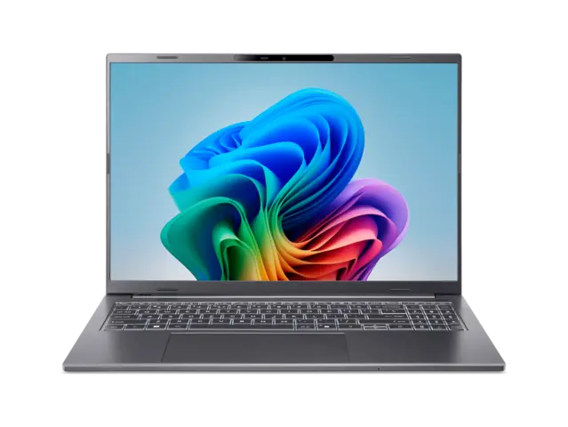 Grey Acer Aspire 16 AI A16-11M laptop open from the front