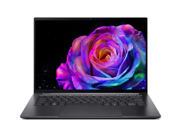 Grey Acer Swift X 14 AI SFX14-61G laptop open from the front