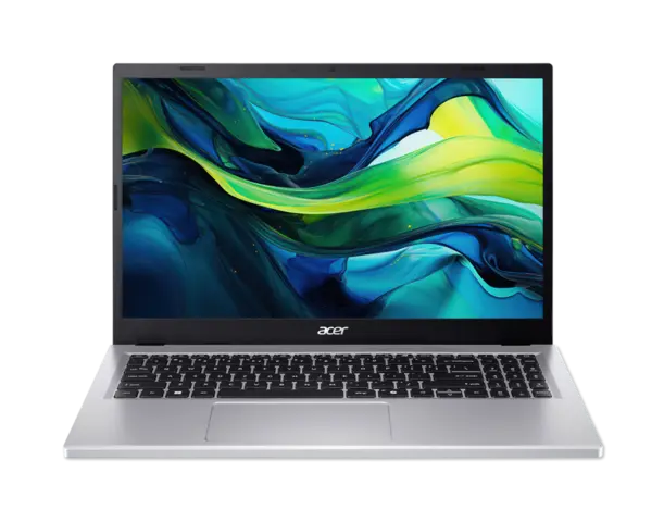 Silver Acer Aspire Go 15 AG15-71P laptop open from the front