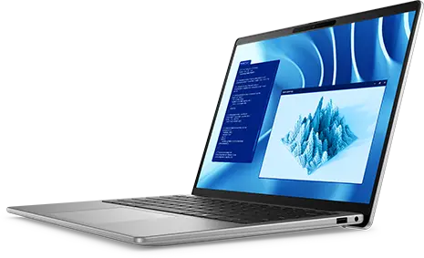 Grey Dell Latitude 7455 laptop open at an angle